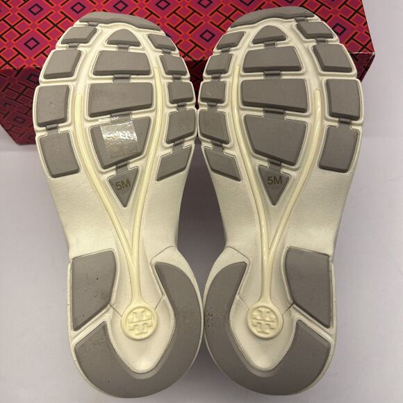 Tory Burch Good Luck Trainer Metallic Silver Leather Womens 5 New in Box - Picture 5 of 11